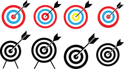 Wall Mural - Target with arrow icon set. Archery target with arrow. Archery target with arrow isolated on transparent background. Bullseye concept vector illustration. 