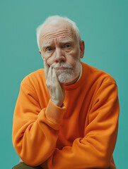 Wall Mural - senior man wearing sweatshirt and giving confused expression.