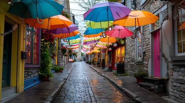 Colorful Umbrellas Street Hanging ,generative ai