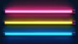 © Mark - Night club halogen lighting bulbs with blue, pink, yellow, green and neon tube lights isolated on dark background. Modern realistic set of fluorescent bar lamps, glowing blue, pink, yellow, green