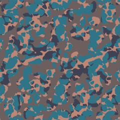 Wall Mural - Urban camouflage blue brown pattern, seamless background. Military camo print texture. Vector wallpaper