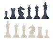A versatile vector illustration featuring a set of black and cream-colored chess pieces on a clean white background