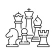 A vector illustration of a set of chess pieces grouped in a line