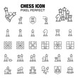 A set of chess piece icons in a line vector illustration style, pixel perfect
