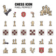 Set of chess piece icons in a filled vector illustration style