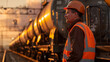 © Mehran - An engineer inspects an oil train and railroad station while wearing a safety uniform and helmet.