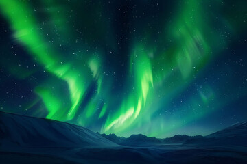 Wall Mural - aurora in the night sky, northern lights landscape background, arctic region bright light starry sky