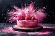 pink powdered sugar on fruit cheesecake