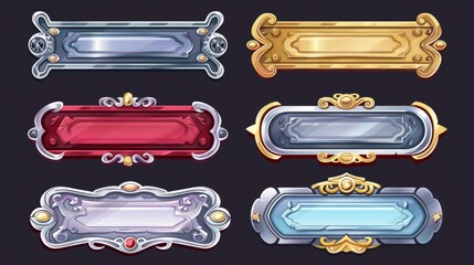 Poster - cartoon set of empty banners, game ranking bars with decorative borders isolated on white background