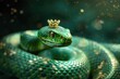 Green snake wearing crown