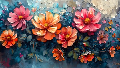 Poster - abstract floral background with colorful flowers. digital painting. 3d rendering