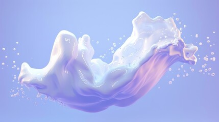 Poster - A wave of detergent, bubbles, and glowing curves. Transparent abstract foam, 3D dynamic motion element, wash powder or shampoo ads.