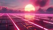 © AI Farm - retro 1980s neon grid and sunrise
