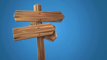 Poster - Three-dimensional blank wooden signboard panel illustration on a pole. Realistic brown empty travel information guide frame on a stick.