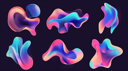 Poster - Holographic chameleon blur spot abstract shape modern design. Aura gradient liquid soft texture. Modern glitch color blend paint brush effect. Vaporwave blurry dynamic fantasy isolated image.