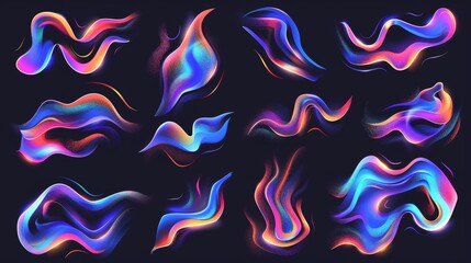 Poster - Modern glitch color blend paint brush effect. Chameleon blur spot abstract shape modern design. Aura gradient liquid soft texture. Vaporwave blurry dynamic fantasy isolated set.