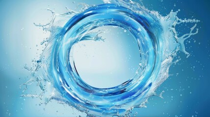 Wall Mural - Liquid aqua wave with drop and bubble in ring flow graphic design. Crystal clear blue stream graphic design with motion. Fresh sparkling whirl texture.