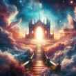 beautiful heavenly paradise cloudscape entering the pearly gates of heaven staircase to heaven castle in the sky