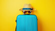 Blue plastic cabin luggage suitcase