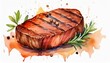 Hand-painted cartoon beautiful gourmet steak watercolor illustration