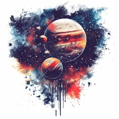 Poster - Colorful grunge illustration of planets and stars. Space background. Cosmic art. Perfect for t-shirt