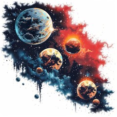 Poster - Colorful grunge illustration of planets and stars. Space background. Cosmic art. Perfect for t-shirt