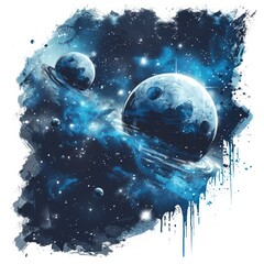 Poster - Colorful grunge illustration of planets and stars. Space background. Cosmic art. Perfect for t-shirt