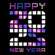 Happy New Year 2025. Modern text in pixel block style. Vector illustration isolated on black background.