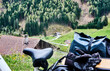 Biker's viewpoint overlooking mountain landscape
