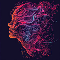 Woman's head are delineated using a series of colorful lines, creating a dynamic and energetic effect.