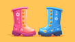 Pink and Blue Rubber Boots for Children's Rainy Day Play. Generative AI
