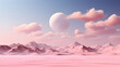 Pale Pink Dunes, Ethereal Desert Landscape with moon. Generative AI