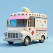 Creamy White Ice Cream Truck Design a 3D ice cream truck icon in creamy white, complete with colorful decals and a serving window, AI Generative