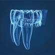 Dental X-Ray 3D Icon Depict a dental X-ray film showing a set of teeth, with a focus on the roots and jaw structure, AI Generative