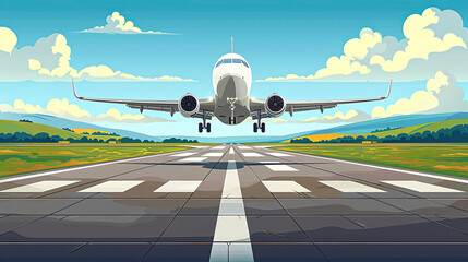 Wall Mural - A white airplane is taking off from a runway