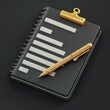 Film Director Notepad Icon Depict a 3D icon of a film director's notepad with scene notes and a cinema pen, AI Generative