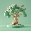 Investment Growth Tree Icon Design a 3D icon of a tree where each leaf represents a currency, growing in size, AI Generative