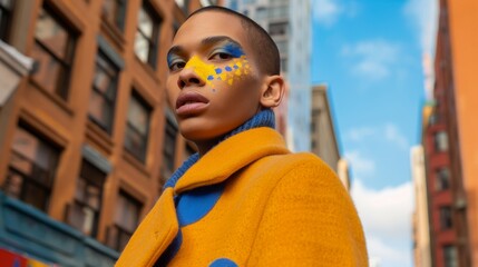 Wall Mural - Stylish Young Woman with Creative Face Paint in Urban Setting