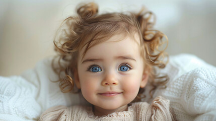 Cute smiling adorable white caucasian baby girl. Beauty, studio, portrait, little.

