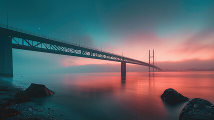 Poster - Long exposure of Infinite Bridge and Aarhus Bay at sunrise