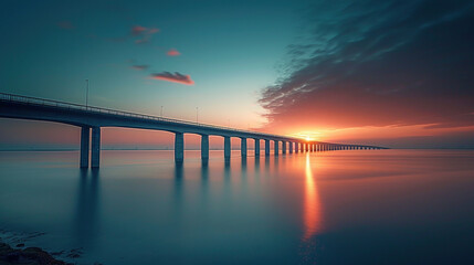 Poster - Long exposure of Infinite Bridge and Aarhus Bay at sunrise