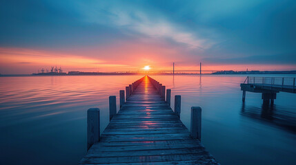 Poster - Long exposure of Infinite Bridge and Aarhus Bay at sunrise