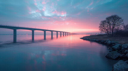 Poster - Long exposure of Infinite Bridge and Aarhus Bay at sunrise