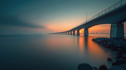 Poster - Long exposure of Infinite Bridge and Aarhus Bay at sunrise