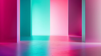 Poster - A bold and energetic gradient featuring neon colors like pink, blue, and green, reminiscent of a retro 80s aesthetic.