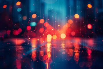 Poster - Vibrant image capturing the beauty of raindrops illuminated by city lights in the dark, resembling a cosmic galaxy
