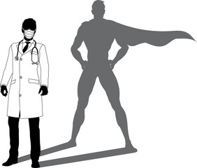 Wall Mural - Superhero Doctor With Super Hero Shadow Silhouette