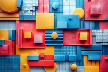 Poster - A photo showcasing an arrangement of colorful abstract blocks and shapes creating a dynamic and modern pattern