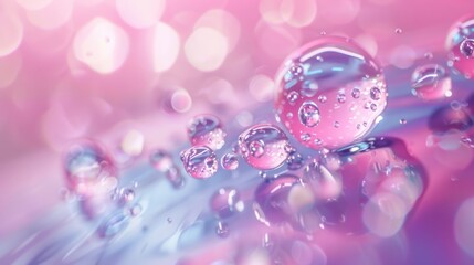 Poster - A captivating 3D animation of cosmetic atoms morphing into mesmerizing patterns and shapes as they interact within a water droplet.