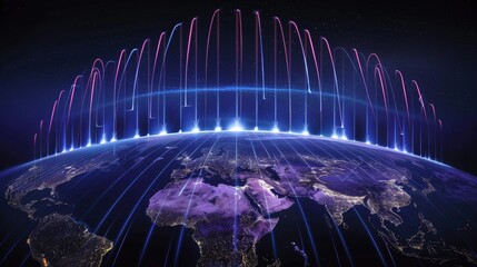 Poster - A captivating artwork depicting 5G signals pulsating across the Earth, reminiscent of a heartbeat symbolizing the vitality of global connectivity.